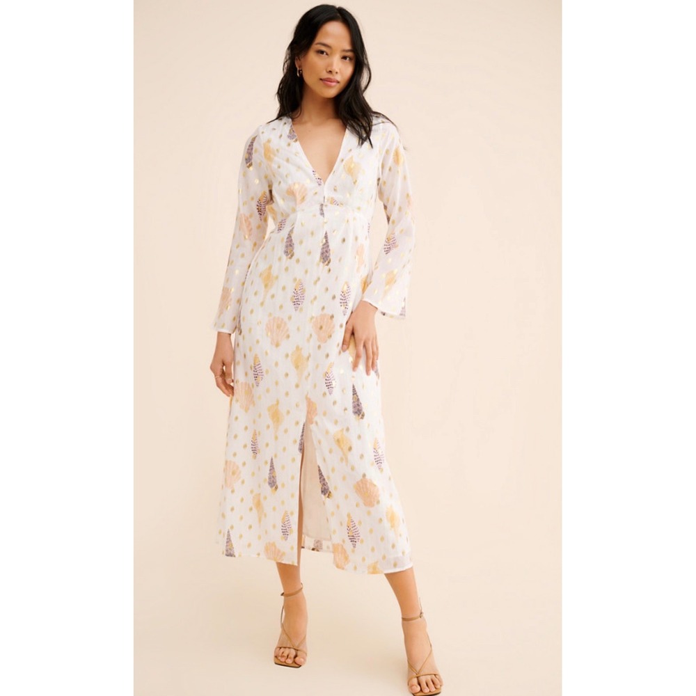 Never Fully Dressed Angie Shell Print Lyocell Midi Dress Coastal Resort Size 8
